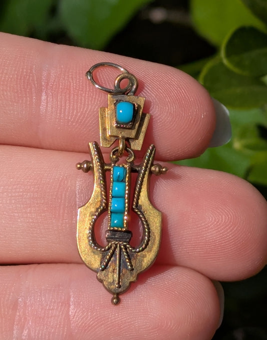 15k English Turquoise Charm Converted from Brooch