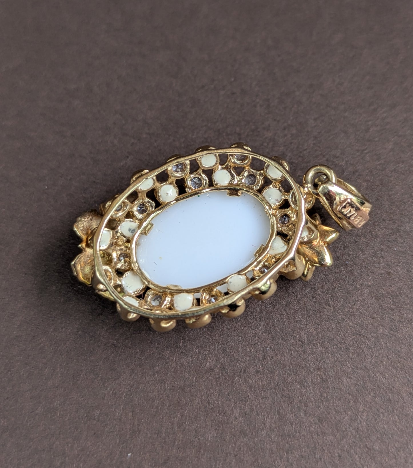 14kt Enamel & Diamond Butterfly & Flower Pendant