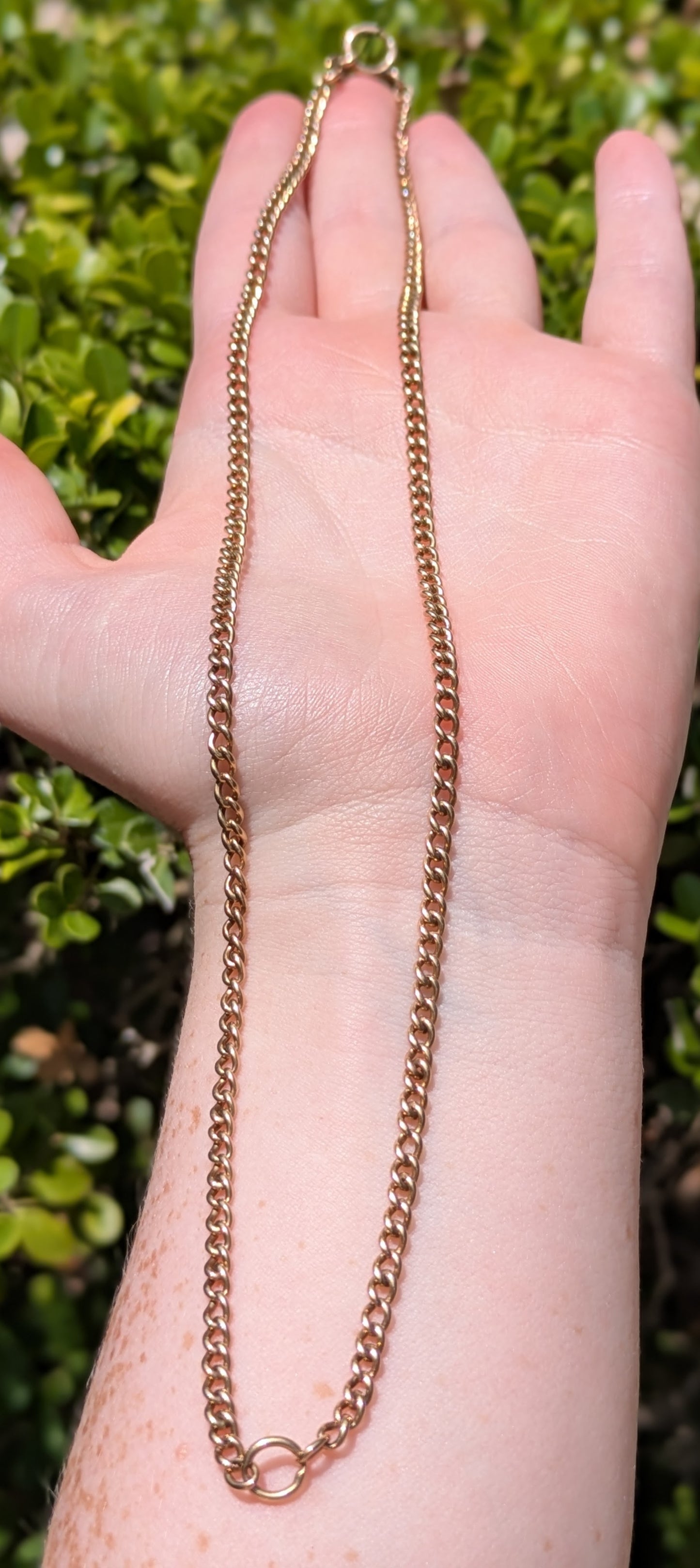 14kt Flat Curb Watch Chain with Bolt and Center Ring