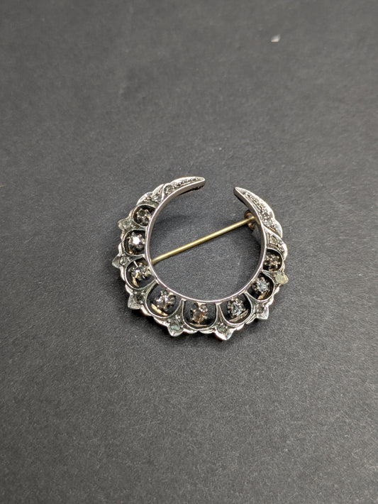 Rose Cut  Diamond Crescent Brooch