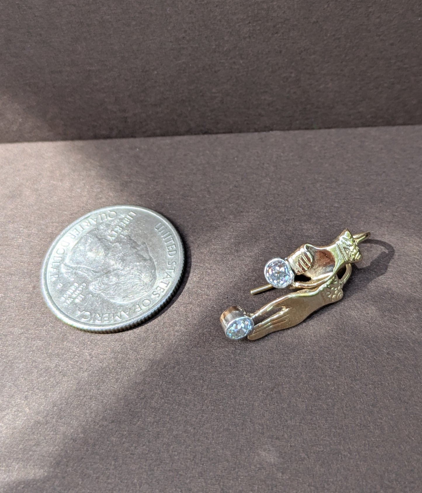 Two Hands with Diamonds Earrings- Conversions from Ring & Brooch 14kt Yellow & White Gold