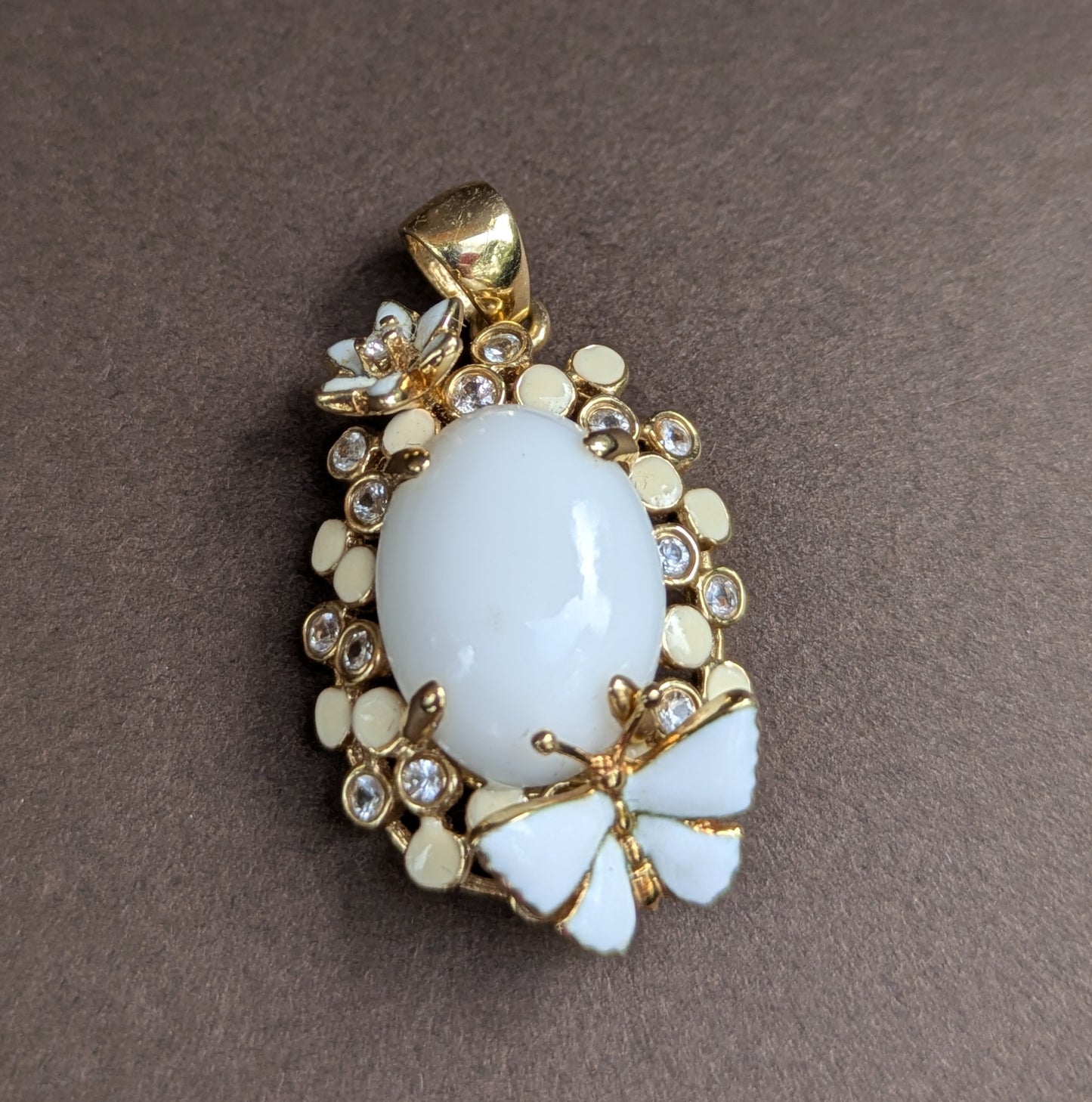 14kt Enamel & Diamond Butterfly & Flower Pendant