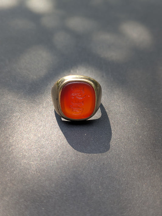 14kt Carved Carnelian Signet Ring