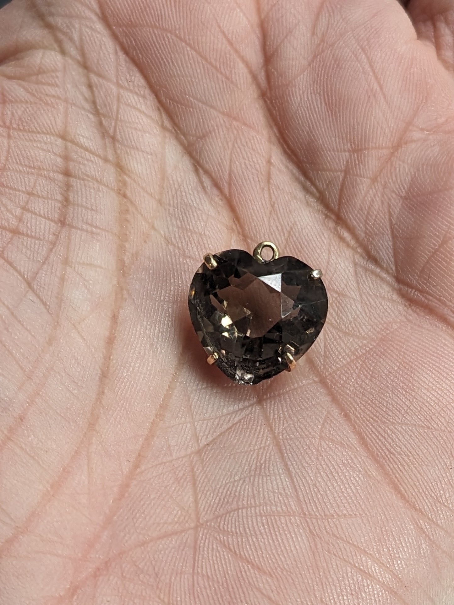 14k Smoky Quartz Heart Charm