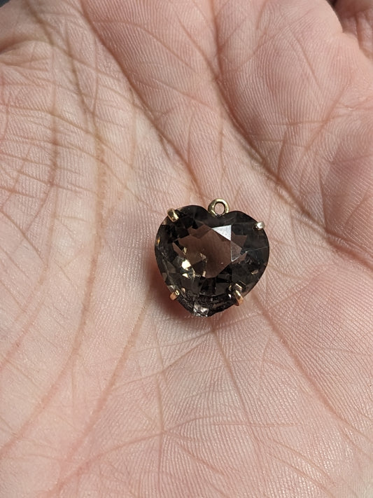 14k Smoky Quartz Heart Charm