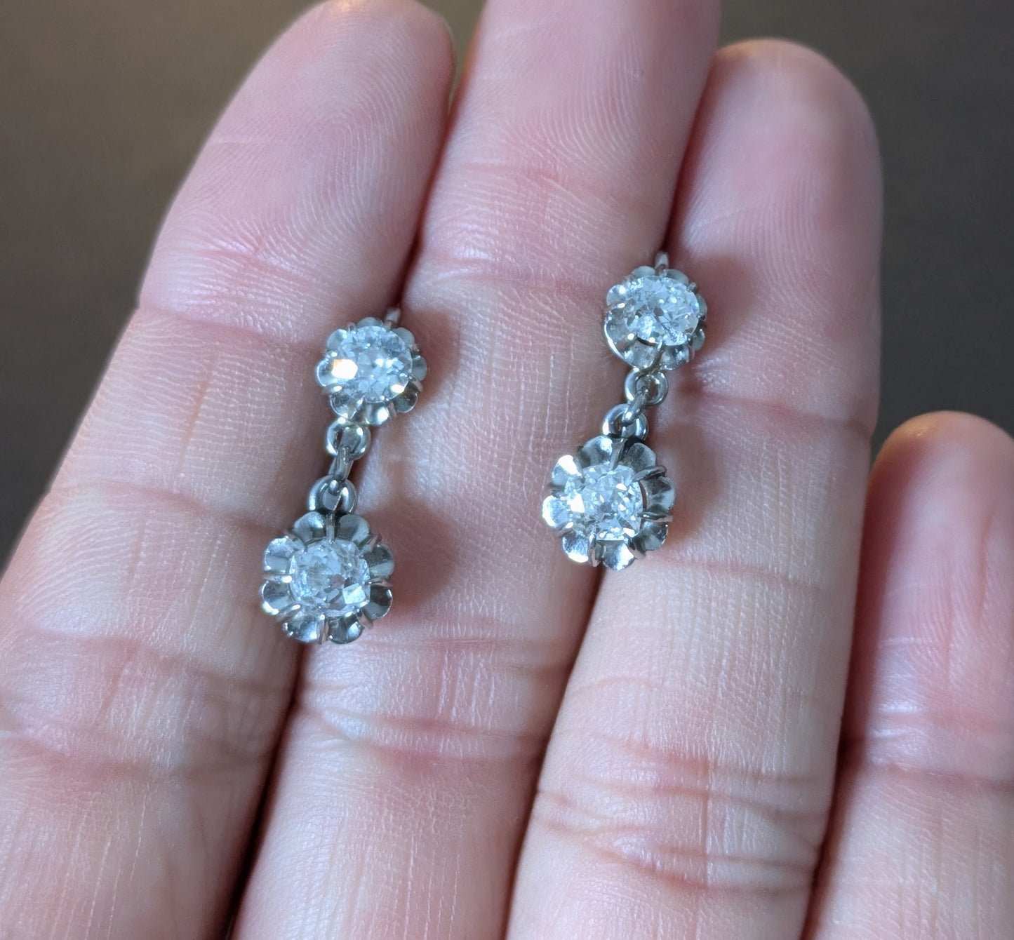French Platinum and Diamond Dangle Earrings
