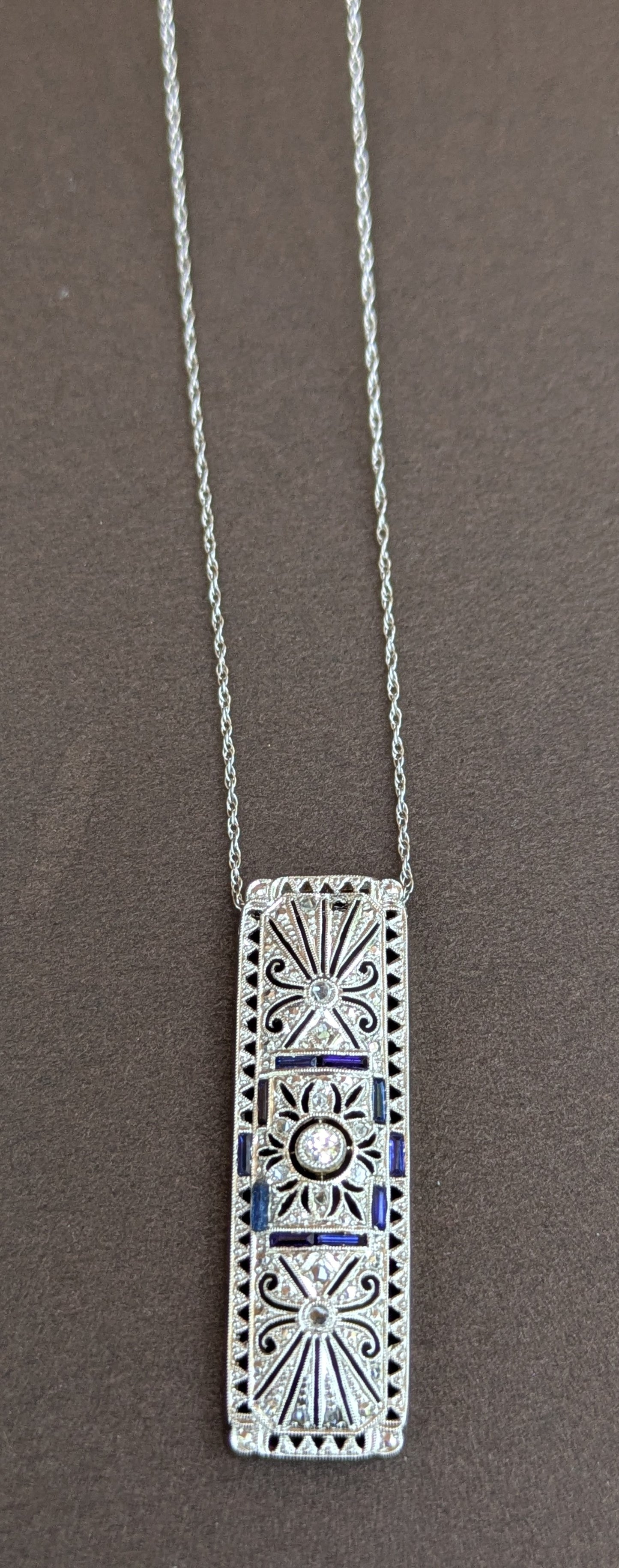 18kt French Sapphire and Diamond Filigree Necklace