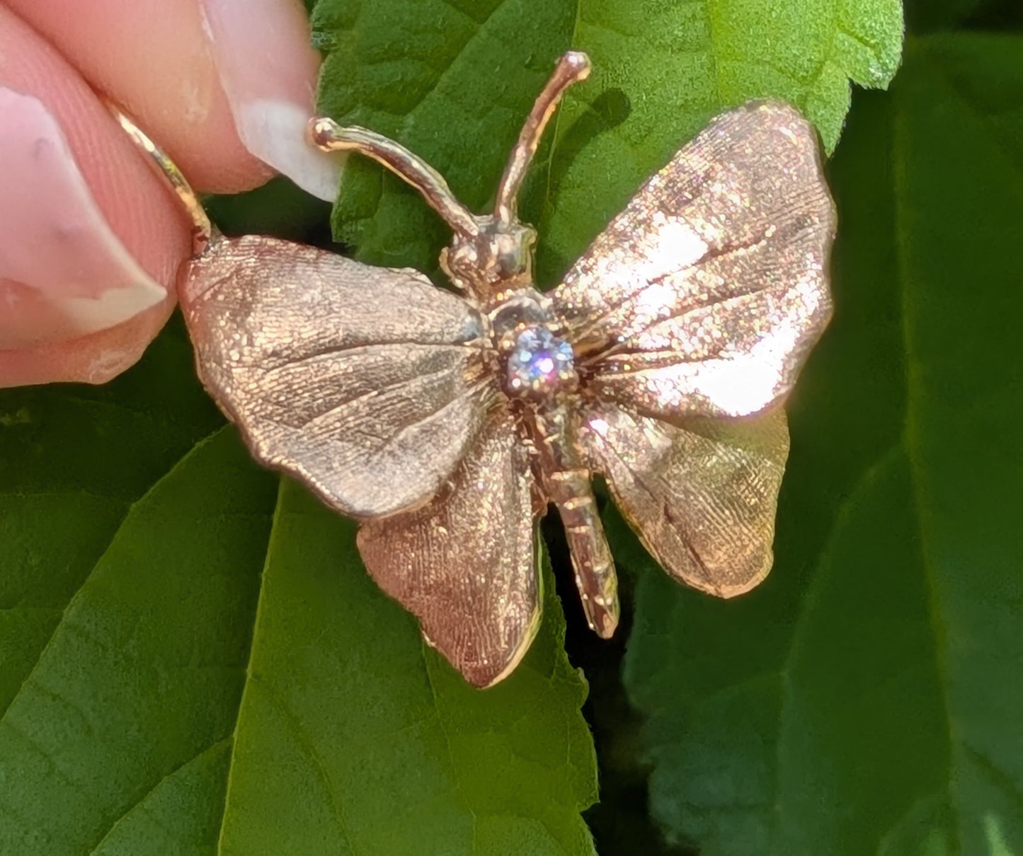 14kt Butterfly Pendant with Diamond Converted 1970's Brooch