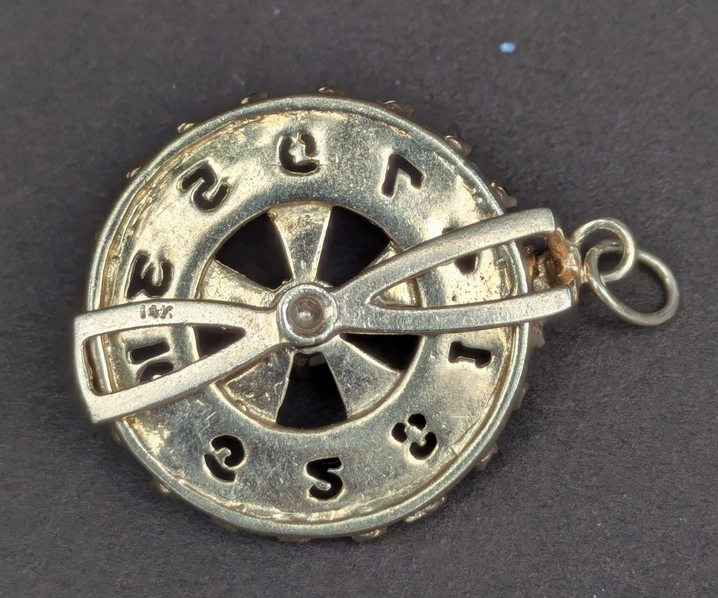 14k Vintage Roulette Wheel Pendant with Pearl Sapphire and Ruby