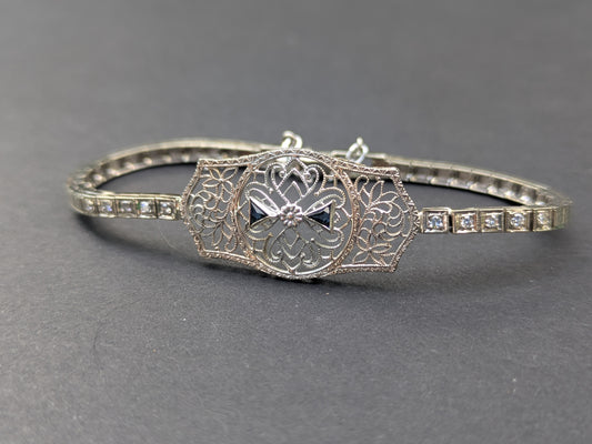 14kt White Gold and Sapphire Filigree Bracelet