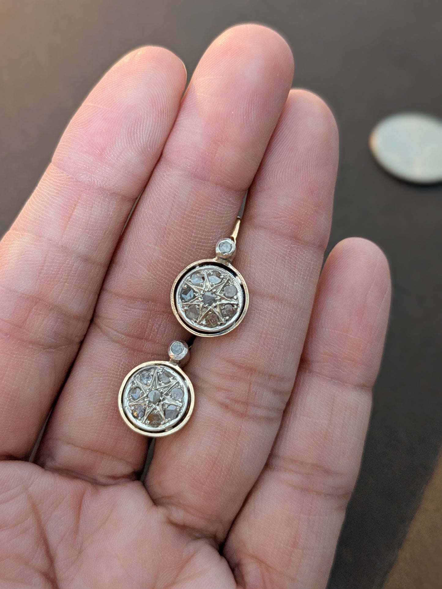 14kt East European leverback Diamond Earrings