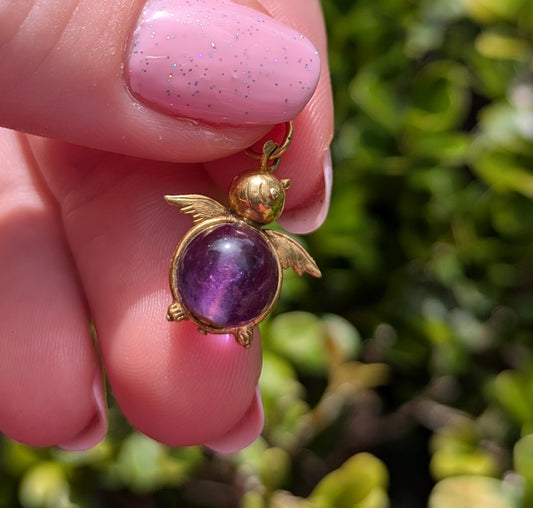 Small 14kt Baby Bird with Amethyst Bead Tummy