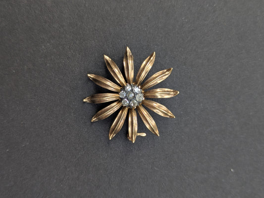 10k Mine Cut Diamond Flower Brooch