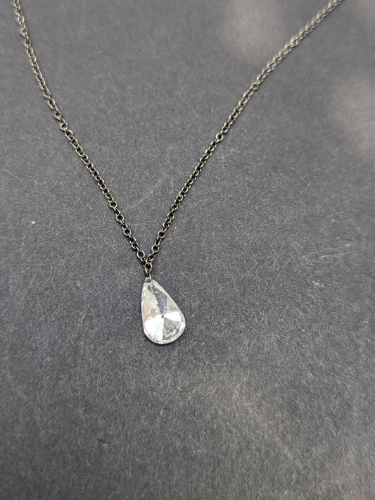 18k white gold oxidized chain w/ 1ct pear diamond