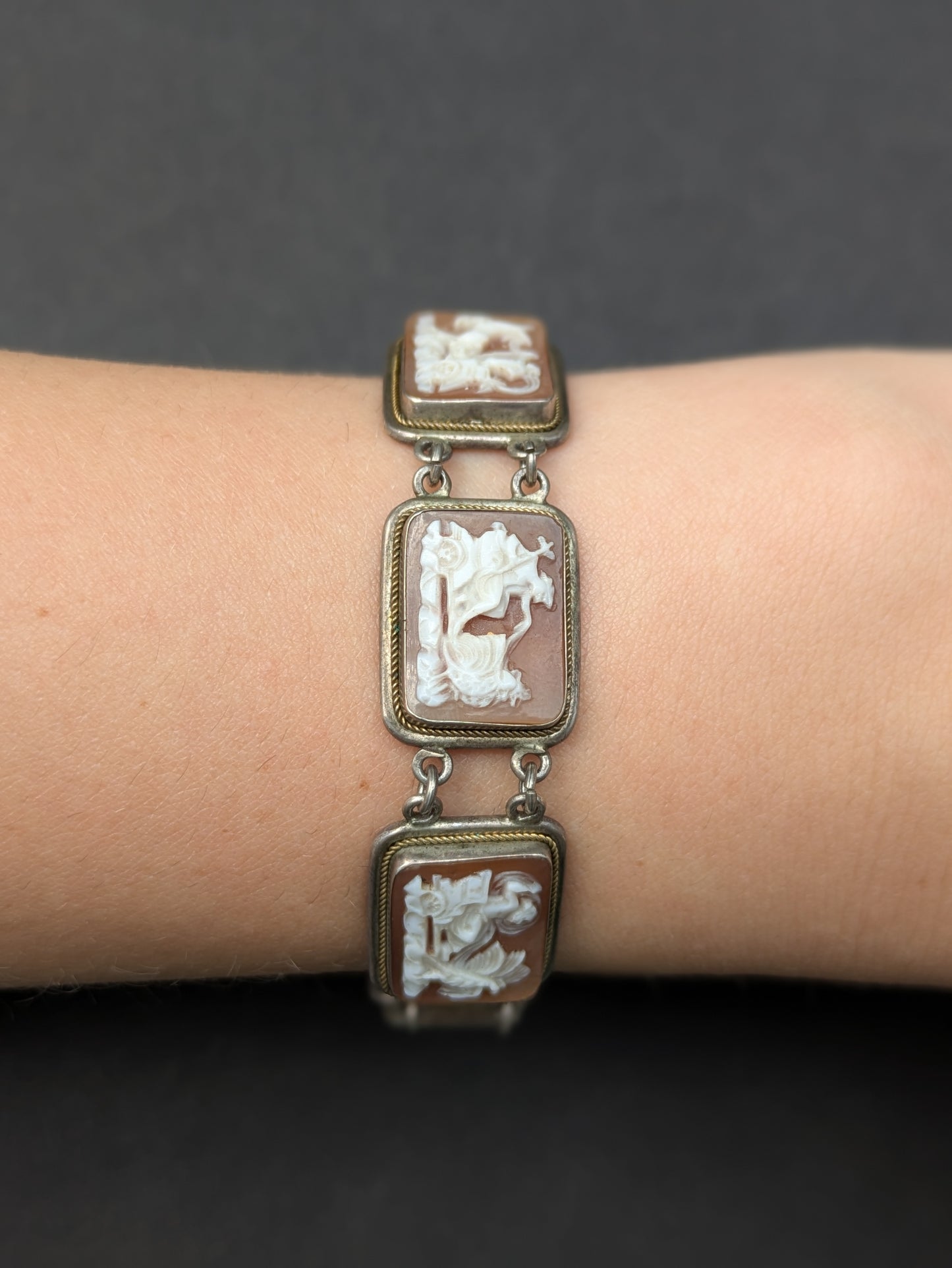 Silver Greek Revival Cameo Bracelet