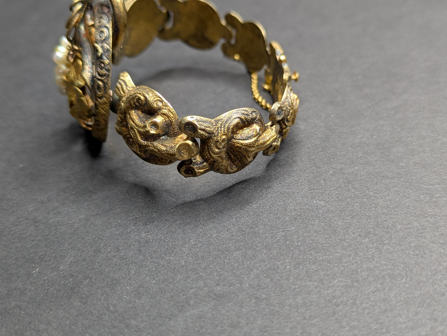 1880's Repousse Branches and Pearl Grape Bracelet