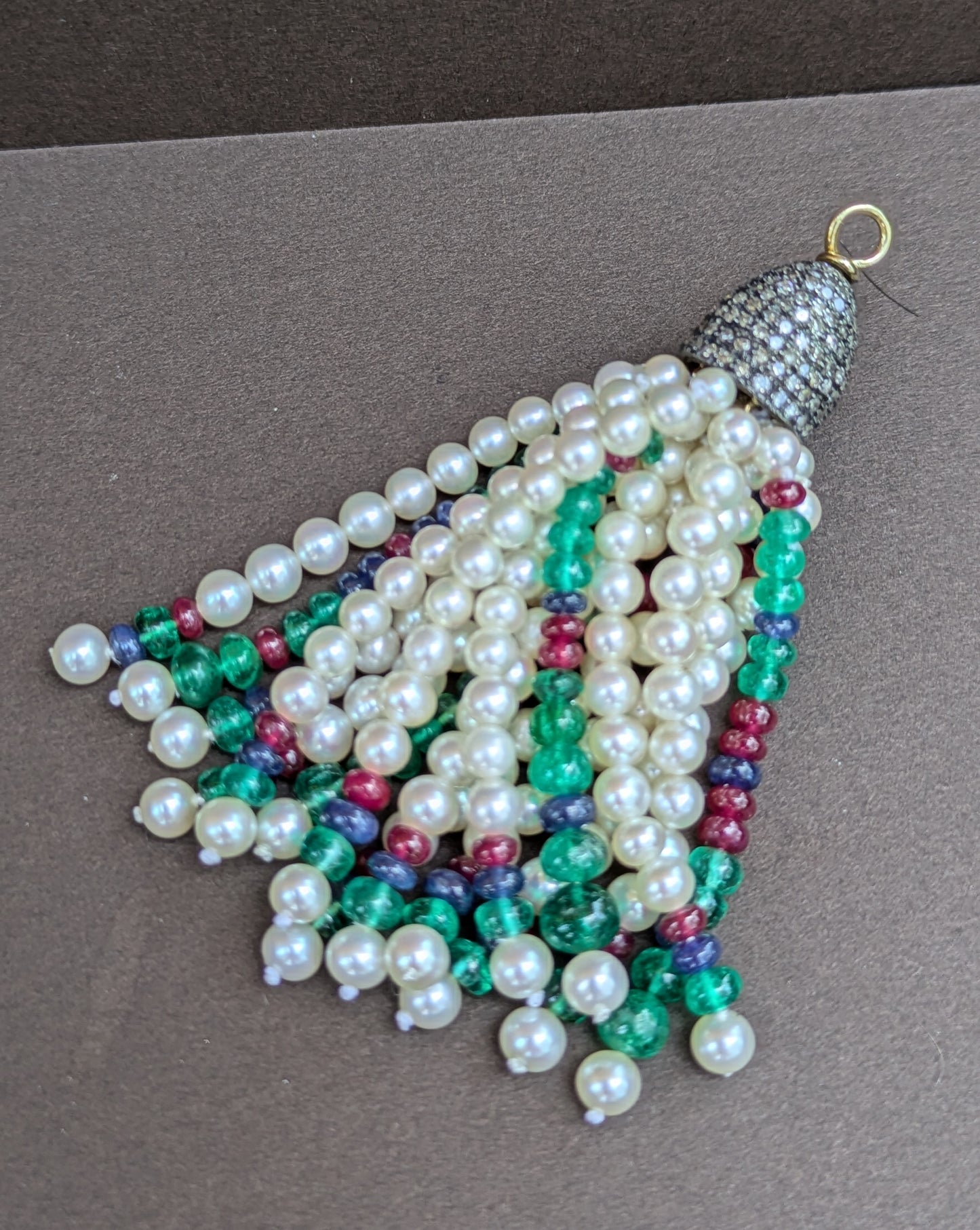 Pearl & Diamond Tassel with Emerald, Ruby, & Sapphire