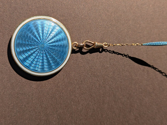 GUILLOCHE ENAMEL LOCKET & CHAIN IN 14k