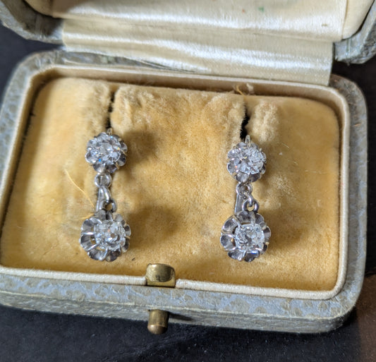 French Platinum and Diamond Dangle Earrings