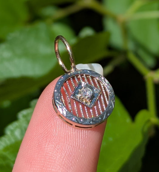 14kt White Gold Filigree Charm with Mine Cut Diamond