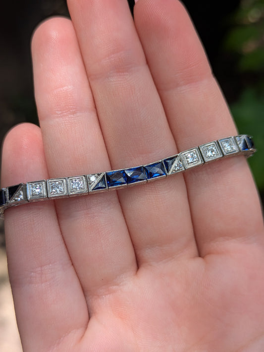 Art Deco Platinum Diamond and Saphire Bracelet
