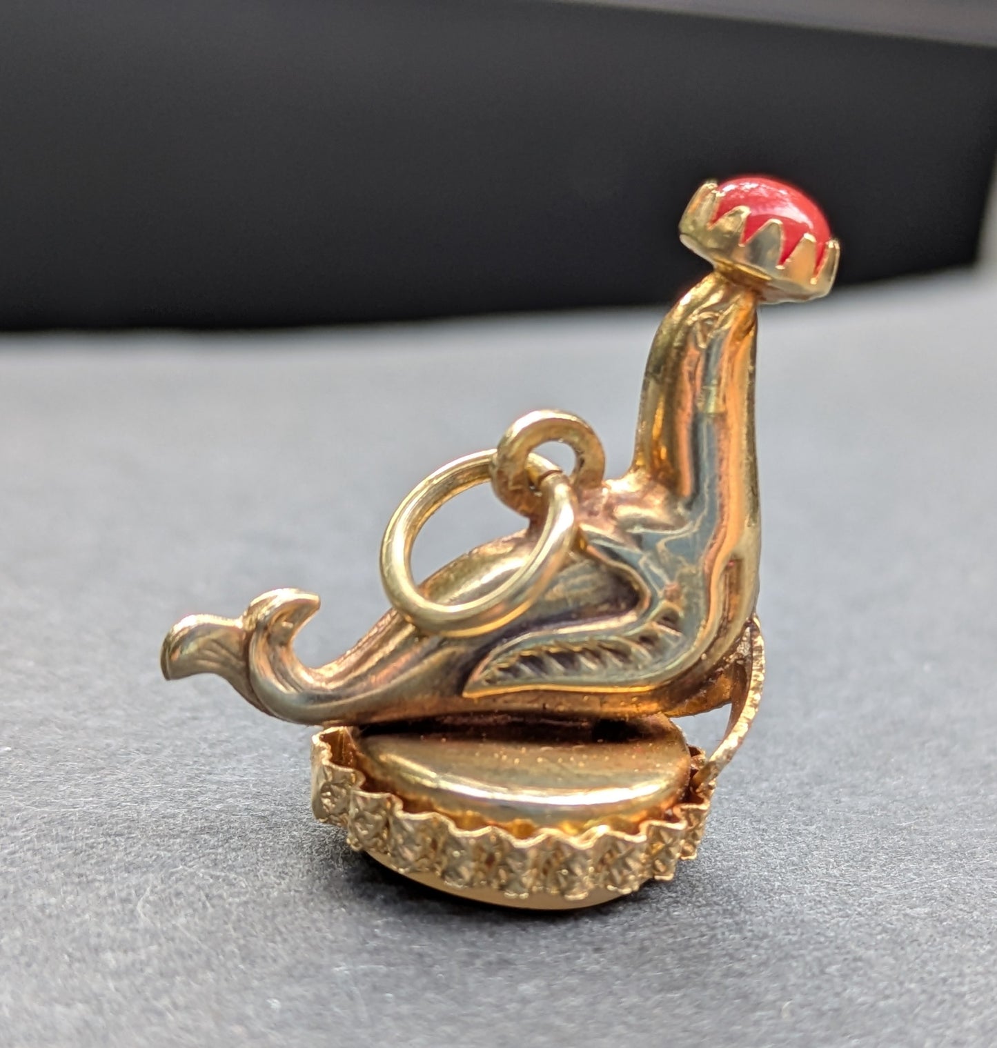 14kt Seal Charm Coral and Mother of Pearl