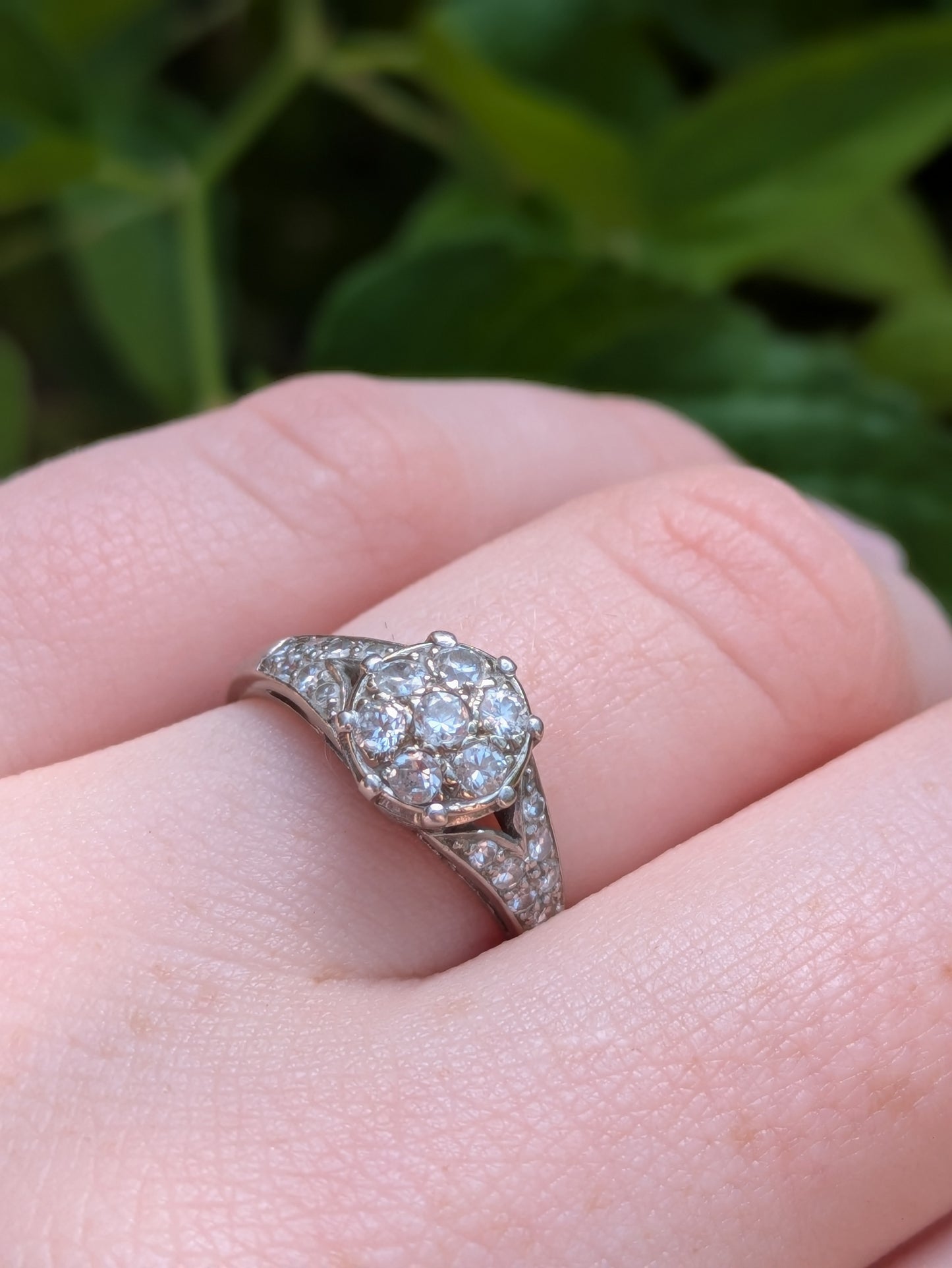 Platinum & Diamond 1930's Cluster Ring with Diamond Sides