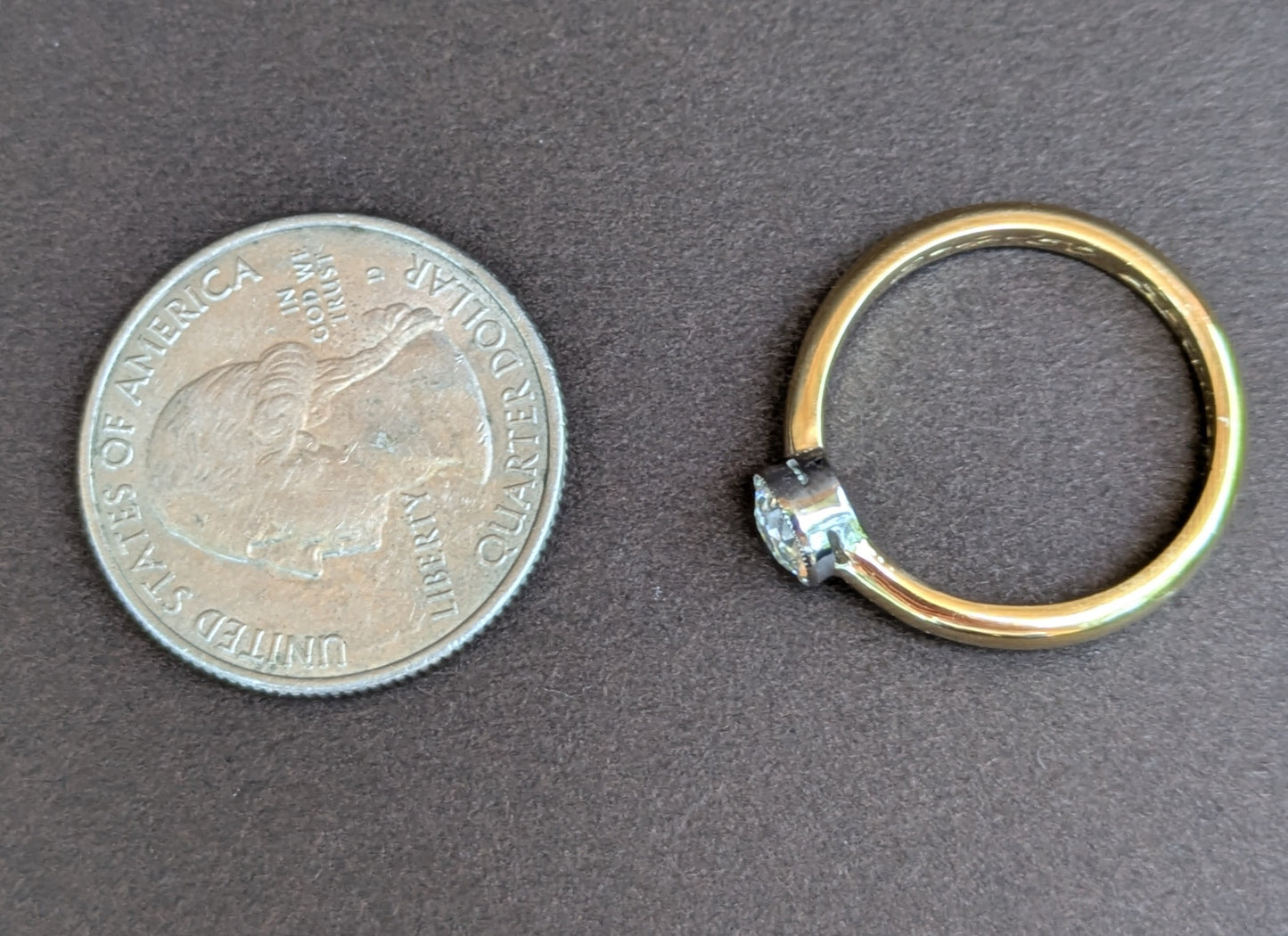 Approx .77ct OEC Diamond Original Bezel with Mill Grain, Set in 18kt Wedding Band