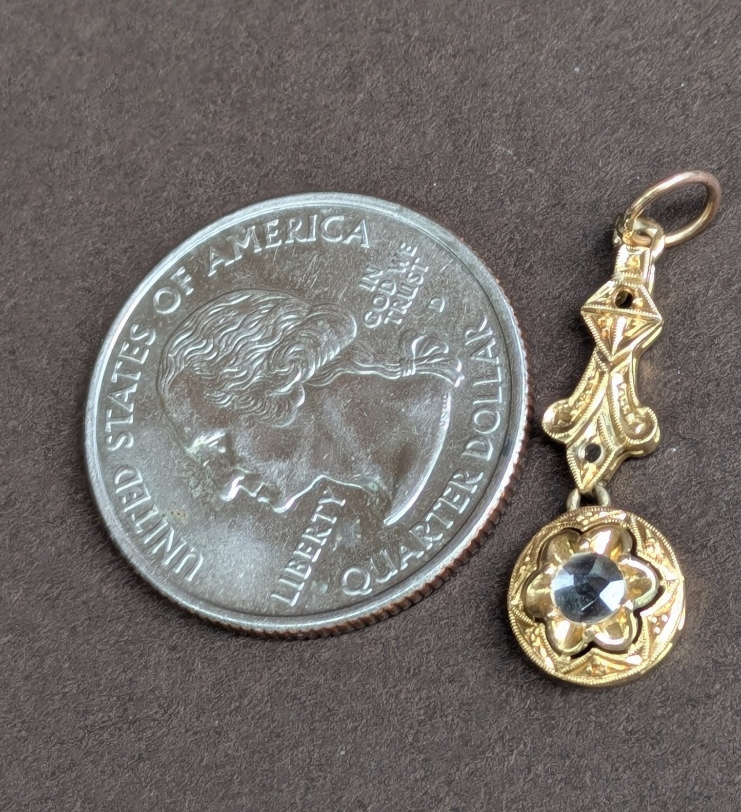 14k Dutch Rose Cut Diamond Drop Pendant