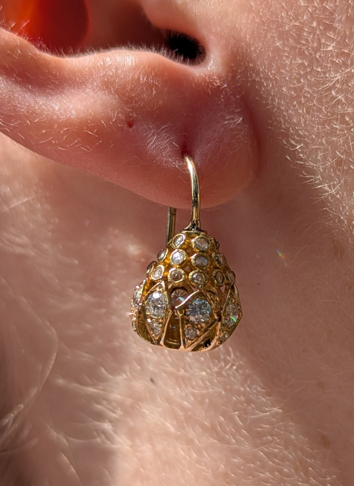 18kt "Pineapples" with Diamonds on 14kt Wires, Converted to Earrings