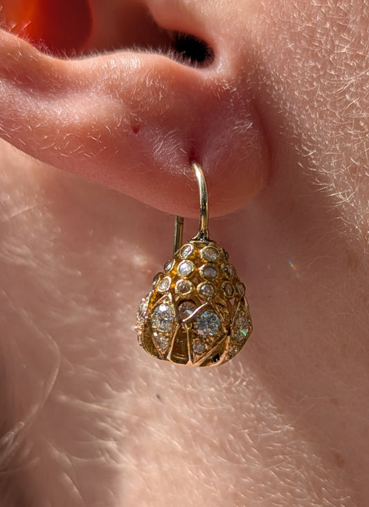 18kt "Pineapples" with Diamonds on 14kt Wires, Converted to Earrings