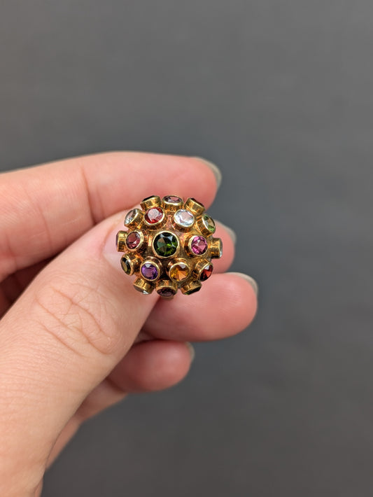 18k Gemstone Sputnik Ring with Tourmaline, Citrine, Peridot, and Topaz