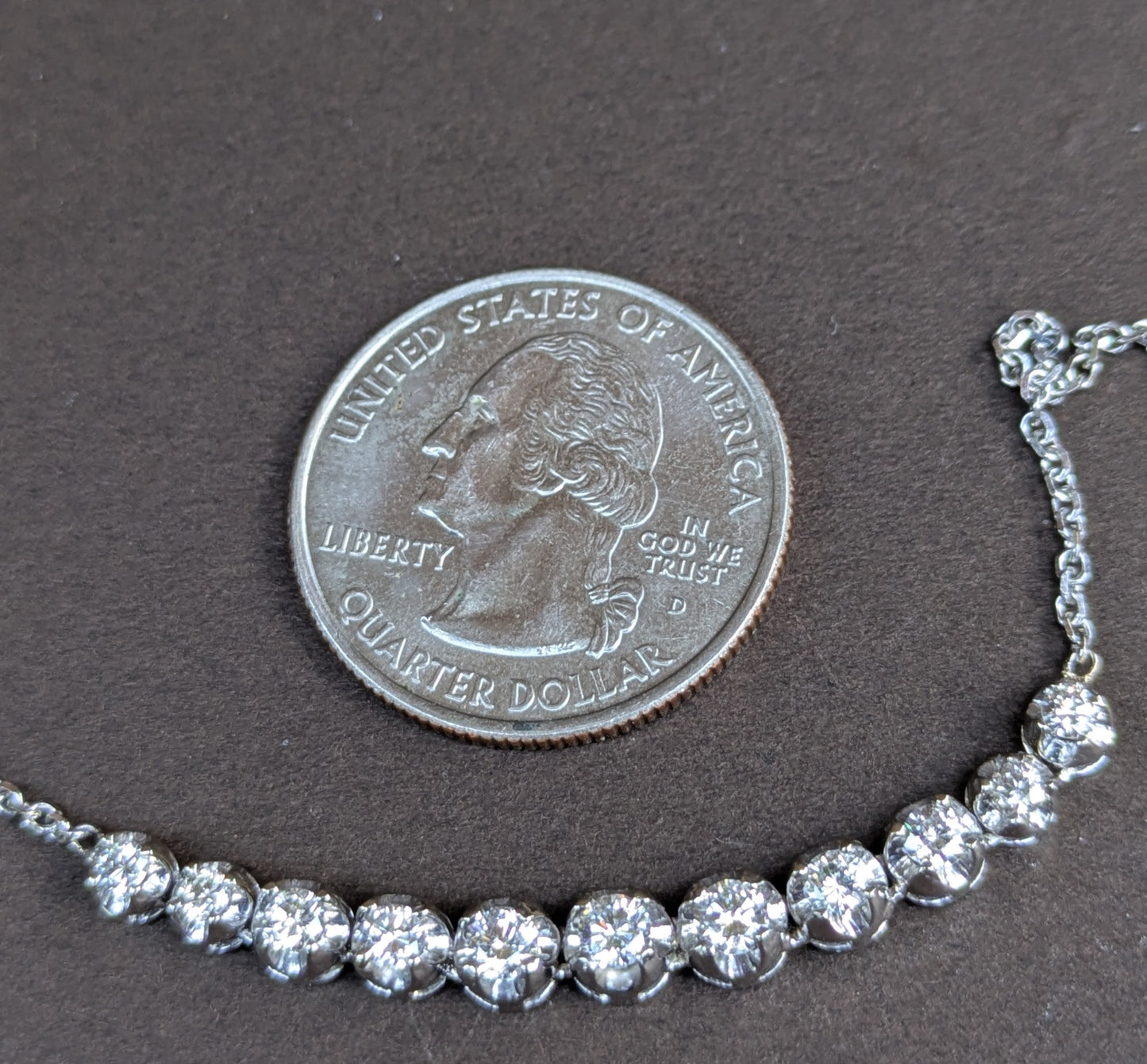 14kt White Gold Graduated Diamond Necklace- Crecent Style