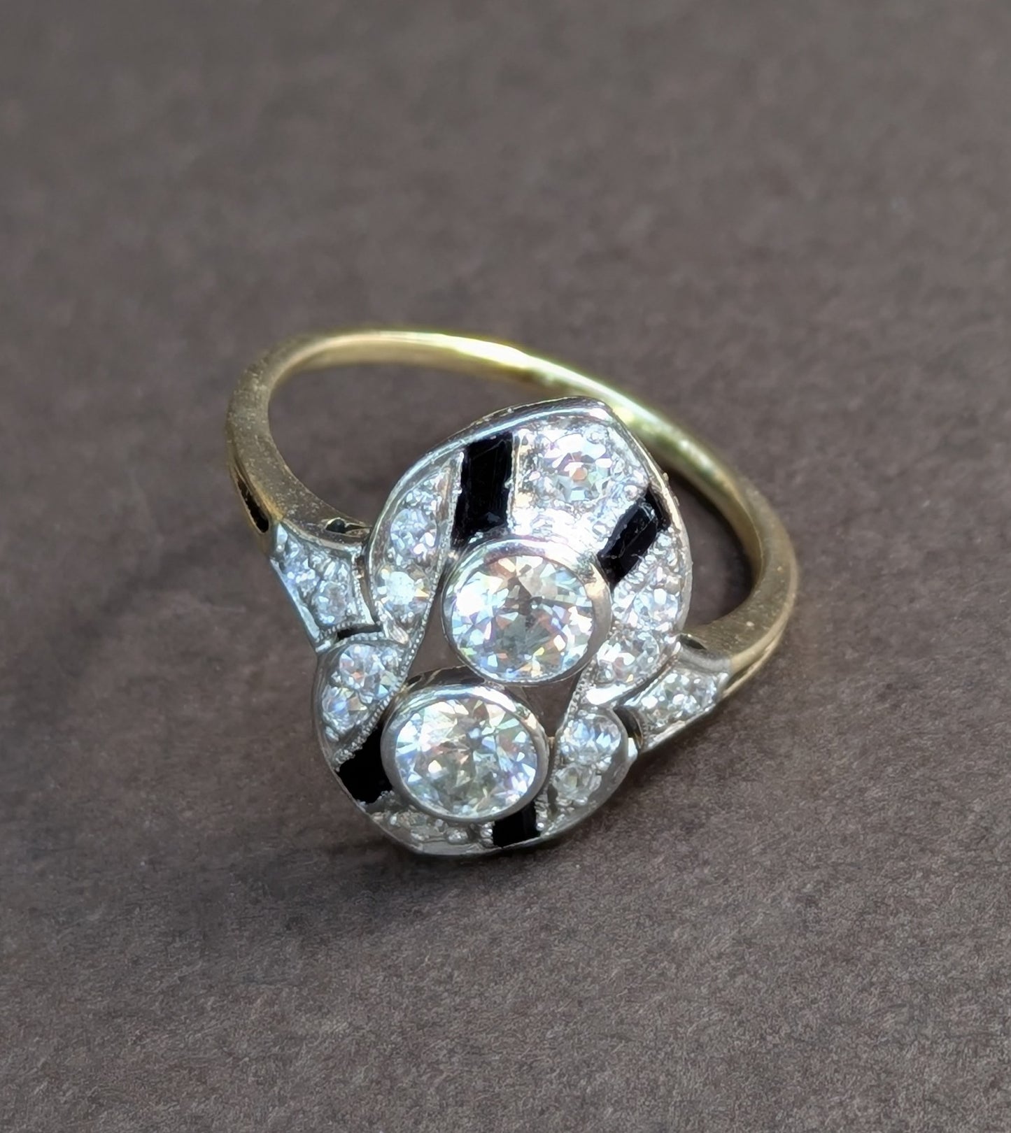 Art Deco French Cut Sapphire & OEC Diamond Ring
