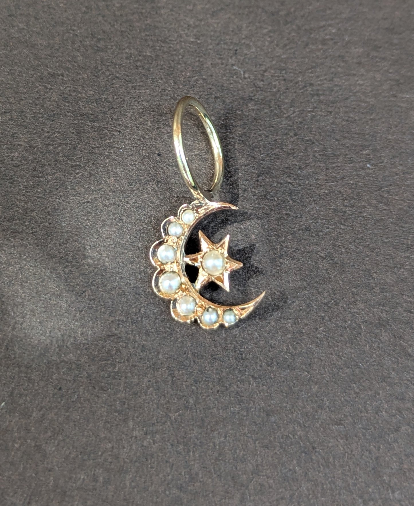 Seed Pearl Crescent Charm with Star 14kt Top 12kt Bottom