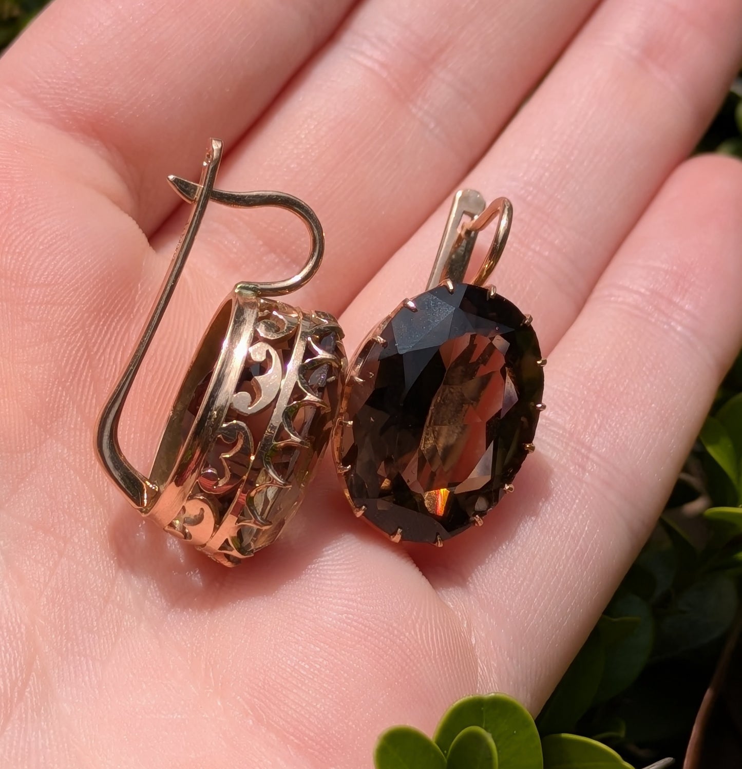 Large 14kt Vintage Smoky Quartz Earrings
