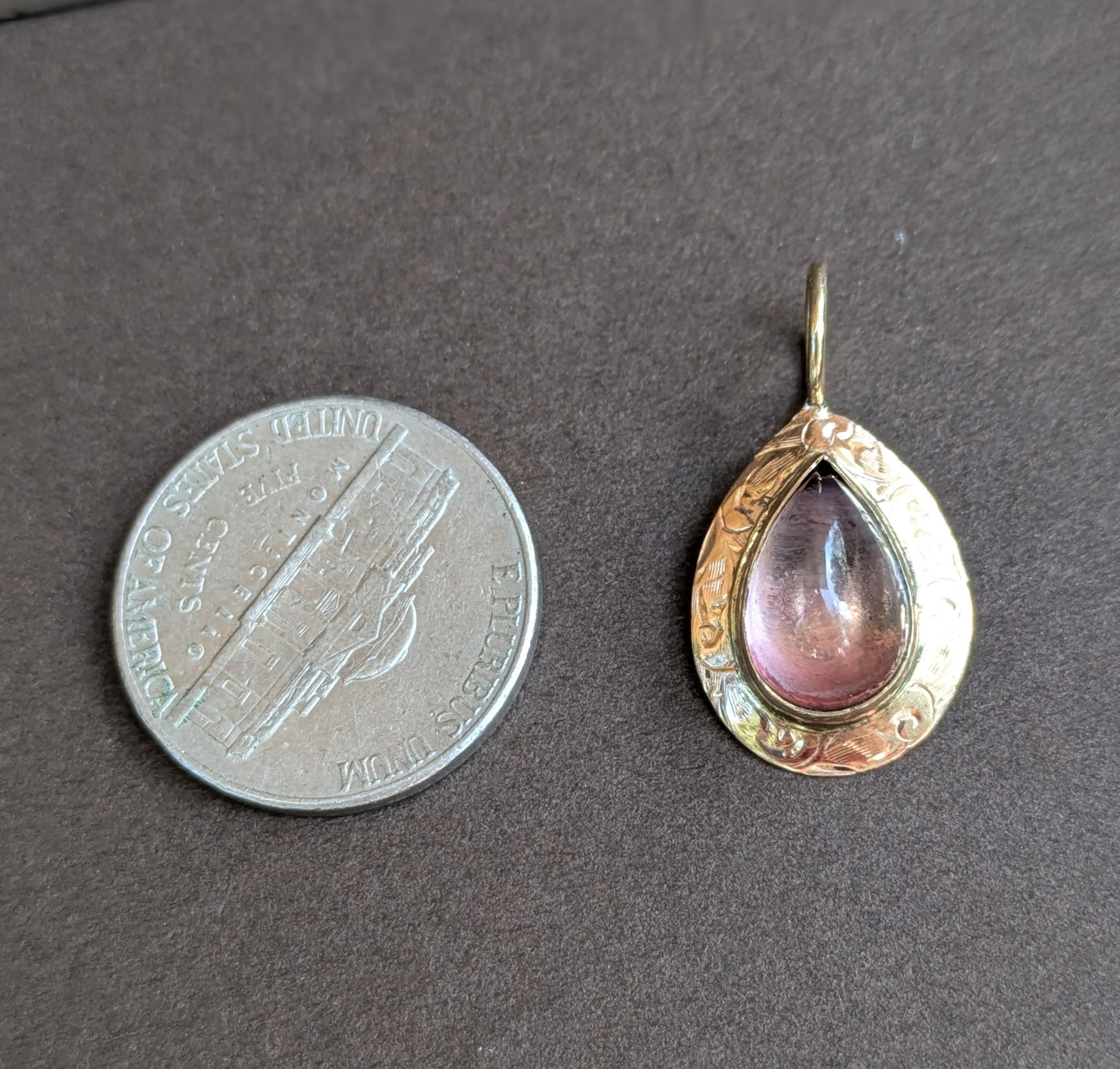 Pear Shaped Cabochon Pink Quartz Pendant Conversion