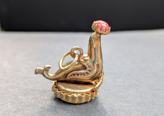 14kt Seal Charm Coral and Mother of Pearl