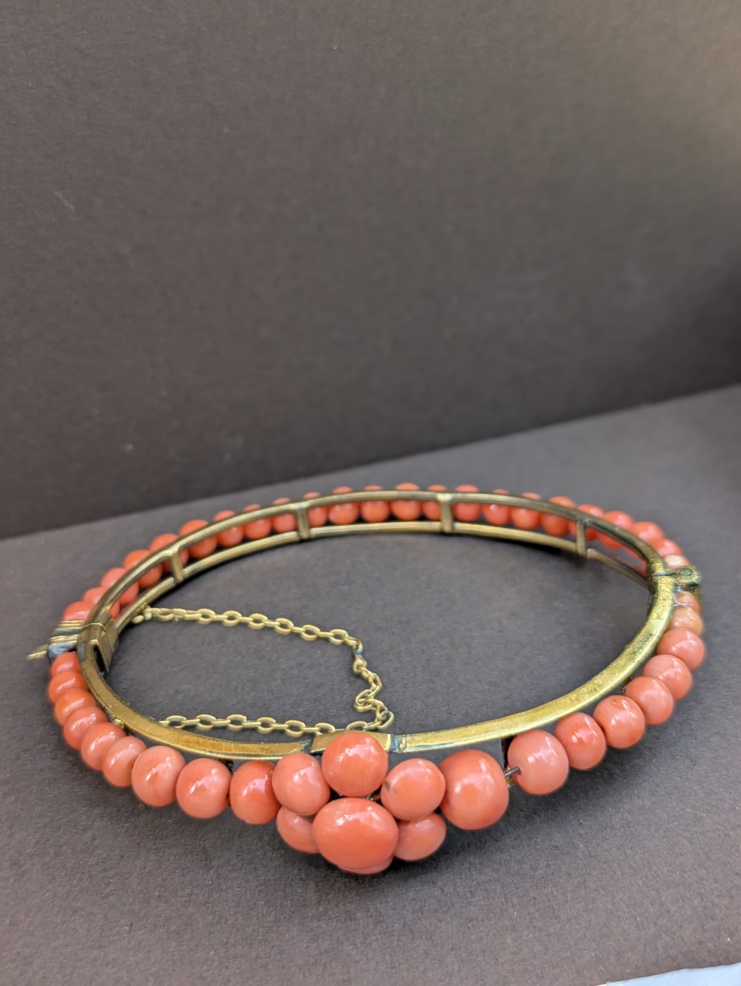 14kt Hinged Coral Bangle Bracelet 1920's