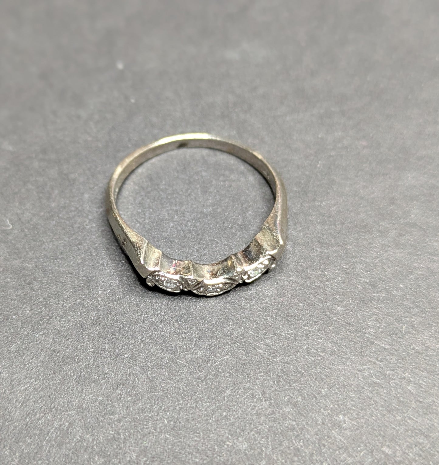 1940's 14k White Gold Diamond Curved Band