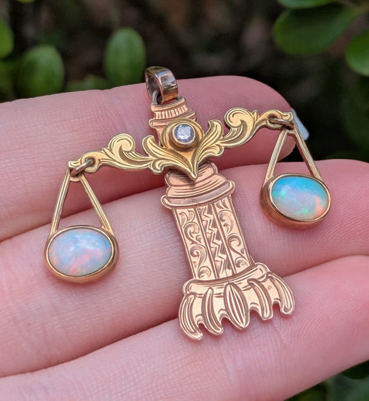 14k Rose and Yellow Gold Scale Pendant with Opal and Diamond