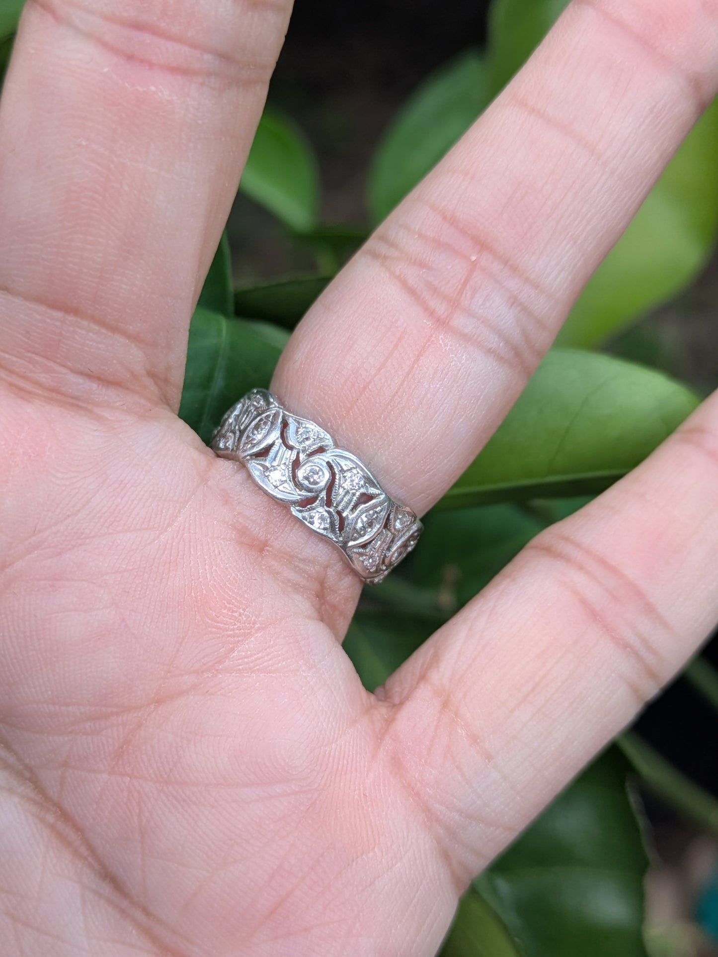 Platinum and Diamond Wide Open Work Band