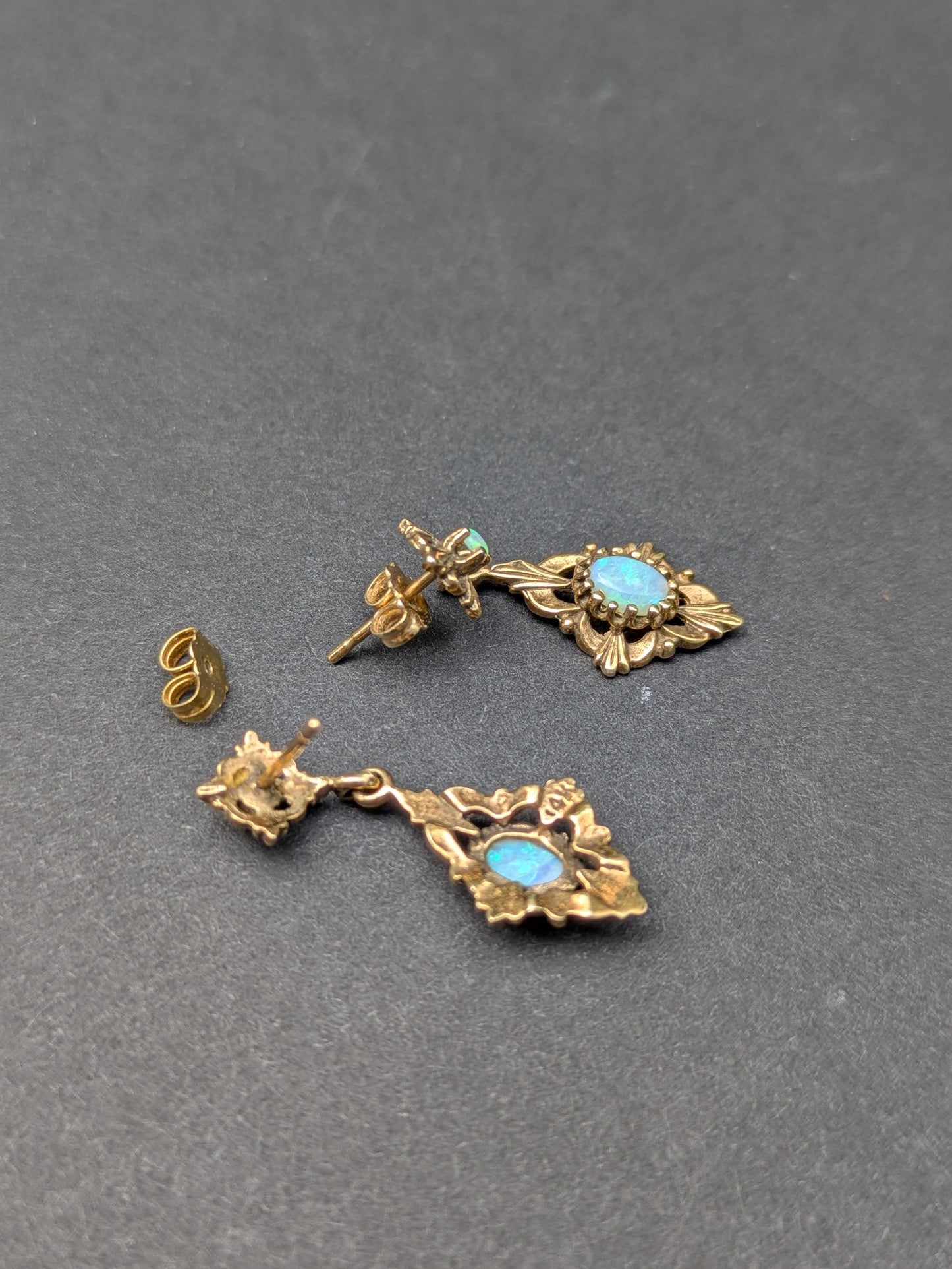 14k 1940s Opal Dangle Earrings