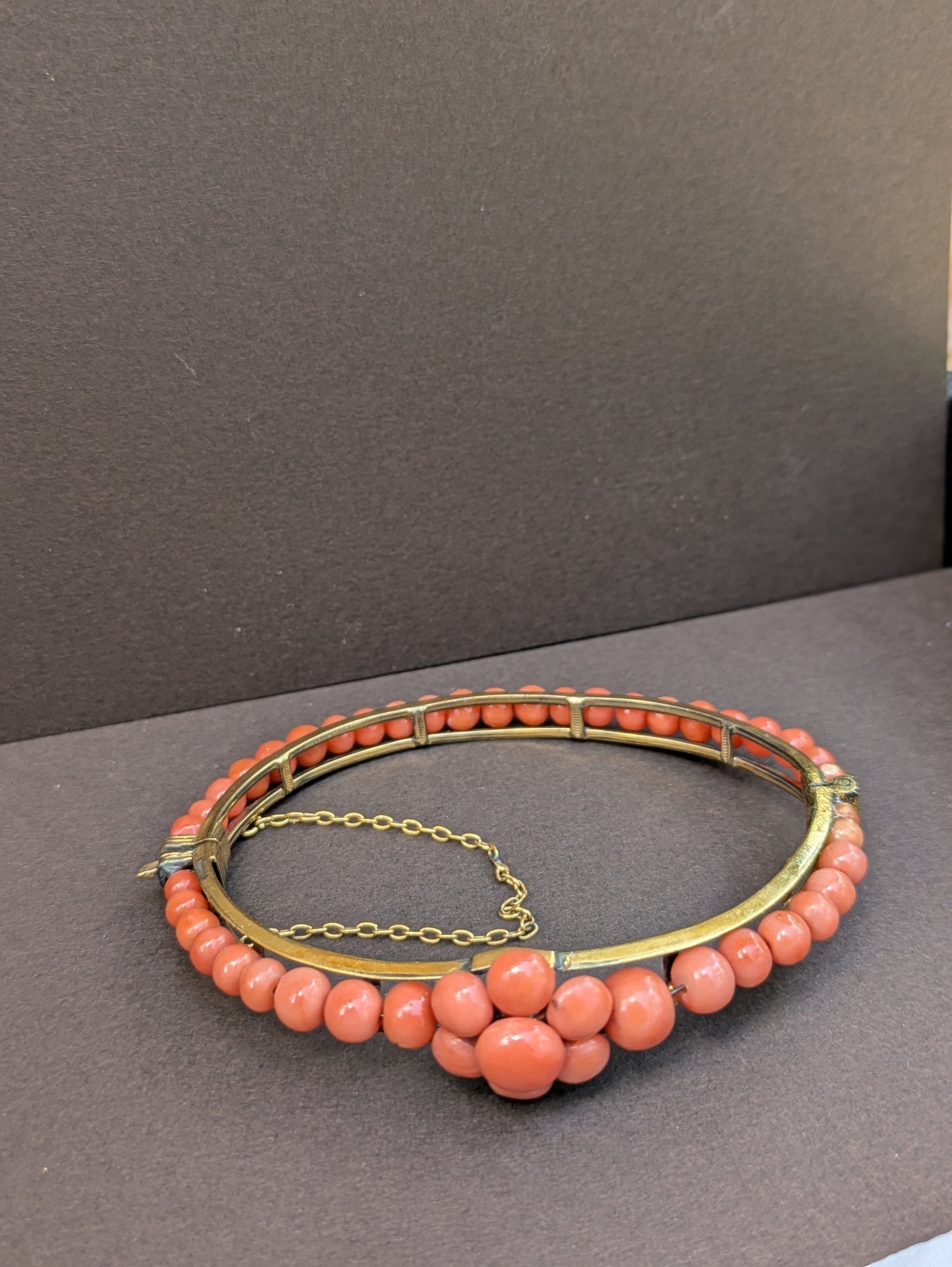 14kt Hinged Coral Bangle Bracelet 1920's