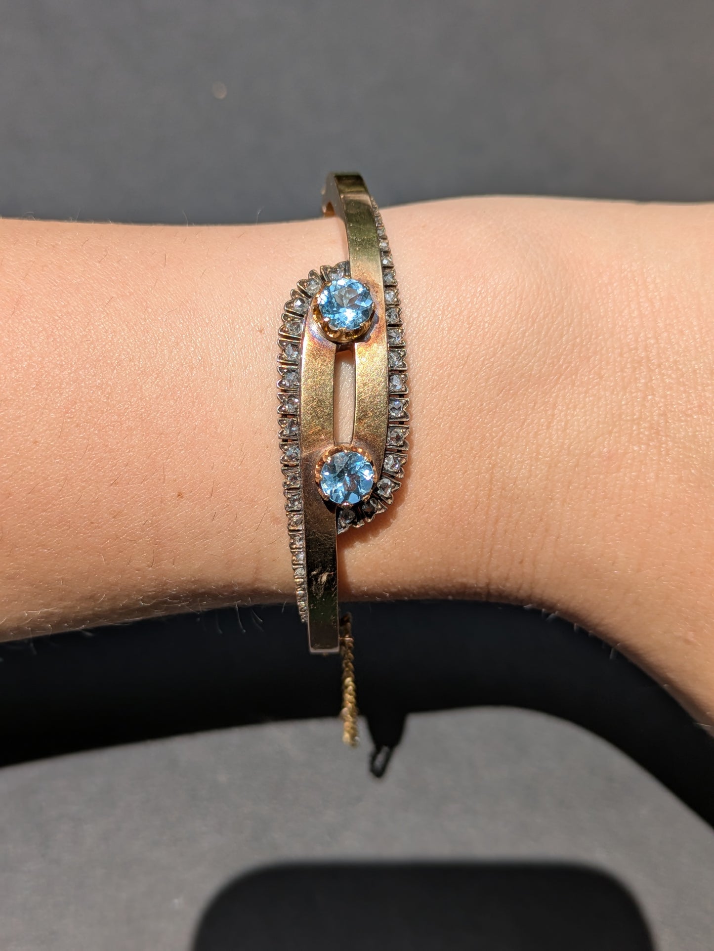 French 18k Aquamarine and Diamond Hallmark Bracelet