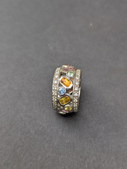Sonia B-Estate Wide White Gold Band set with Gemstones