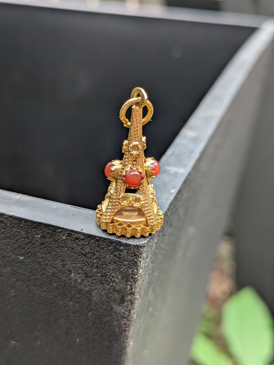 14kt Vintage Carnelian and Mother of Pearl Decorated Eiffel Tower