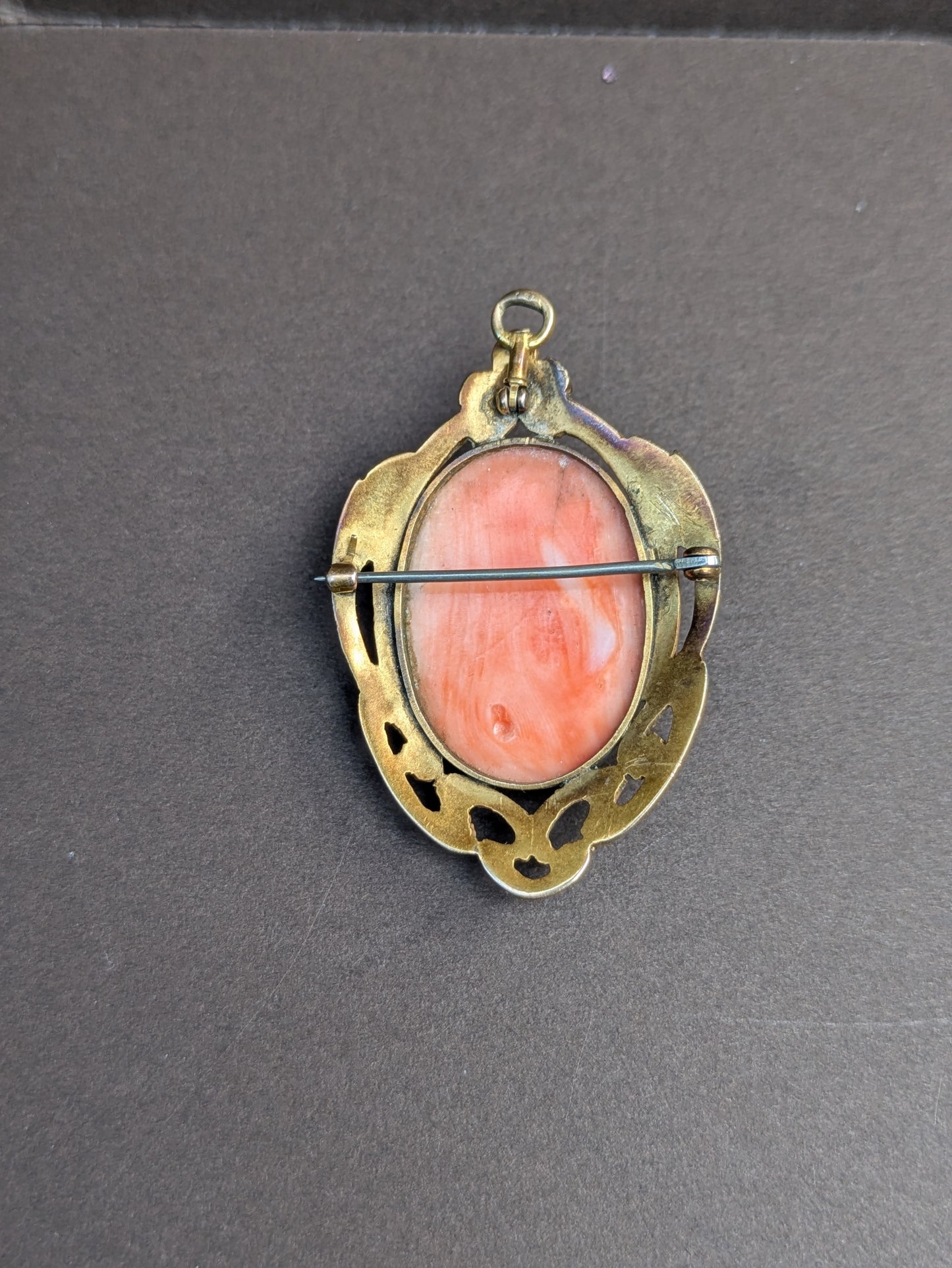 Art Nouveau Carved Coral Cameo Brooch