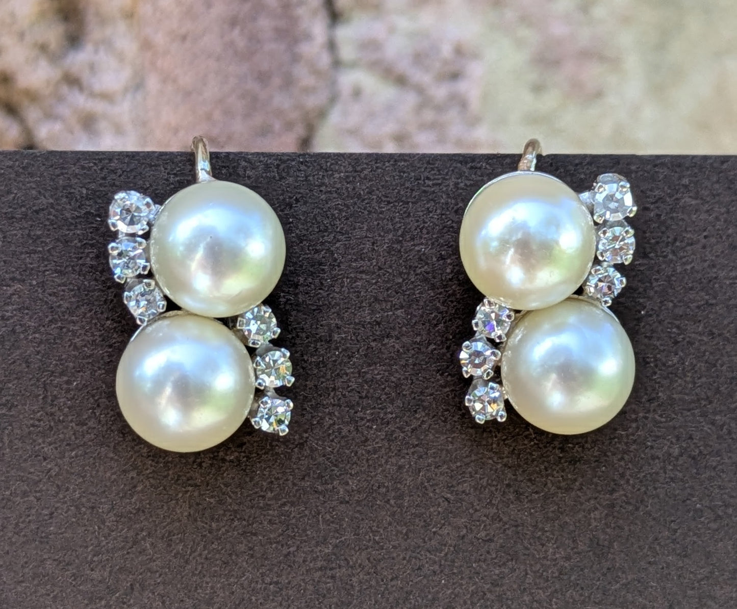 14kt White Gold Pearl & Diamond Hook Earrings