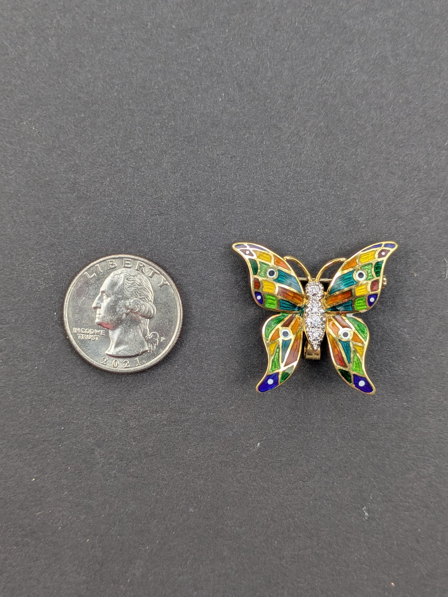 18k Enamel and Diamond Butterfly Pin/Pendant